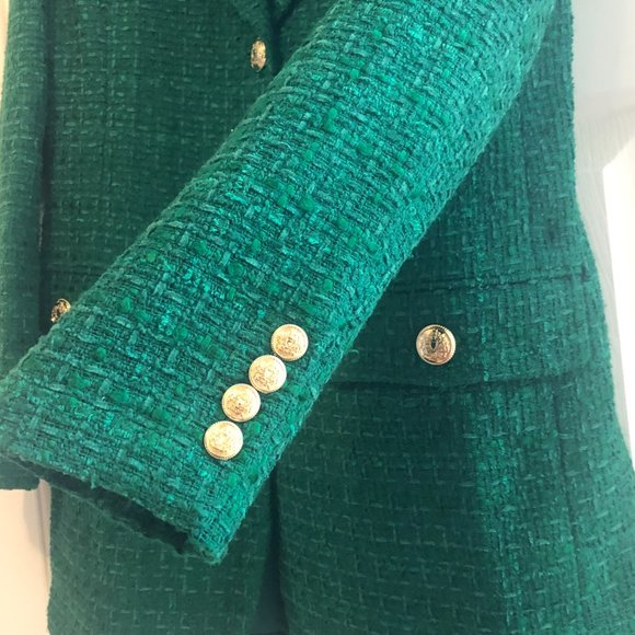 ZARA NEW WOMAN TEXTURED WEAVE TAILORED BLAZER JACKET GREEN 2761/062 Size S - Picture 14 of 15